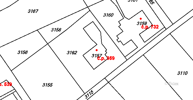 Město 959, Orlová na parcele st. 3157 v KÚ Orlová, Katastrální mapa