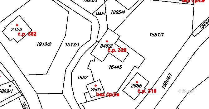 Hovězí 328 na parcele st. 346/2 v KÚ Hovězí, Katastrální mapa