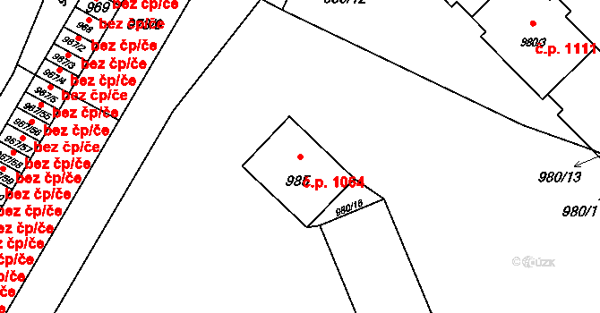 Zubří 1064 na parcele st. 985 v KÚ Zubří, Katastrální mapa