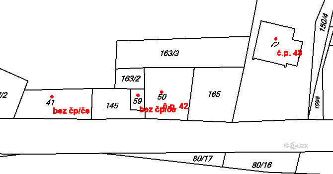 Oseč 42, Obecnice na parcele st. 50 v KÚ Oseč, Katastrální mapa