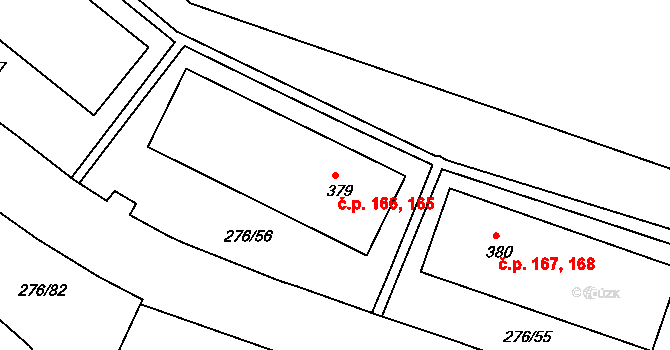 Děčín XXVII-Březiny 165,166, Děčín na parcele st. 379 v KÚ Březiny u Děčína, Katastrální mapa
