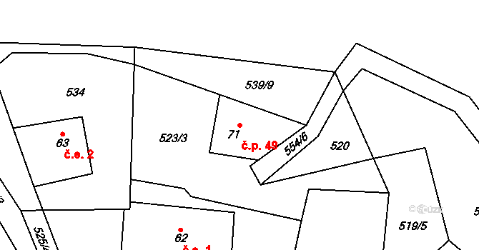 Mlýnický Dvůr 49, Červená Voda na parcele st. 71 v KÚ Mlýnický Dvůr, Katastrální mapa