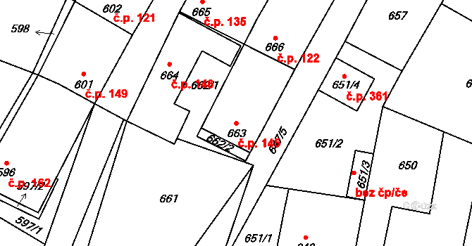 Semice 145 na parcele st. 663 v KÚ Semice nad Labem, Katastrální mapa