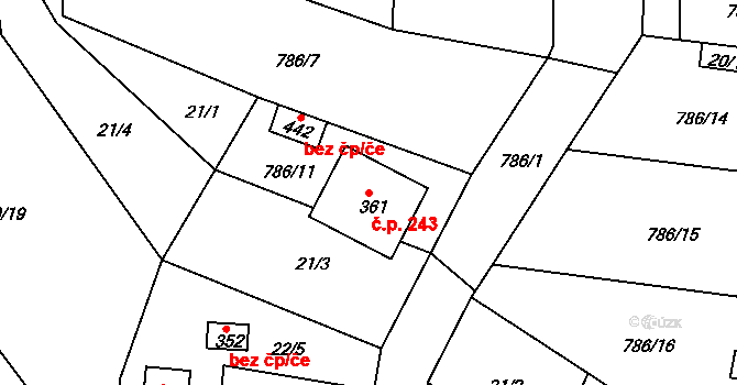 Žehuň 243 na parcele st. 361 v KÚ Žehuň, Katastrální mapa
