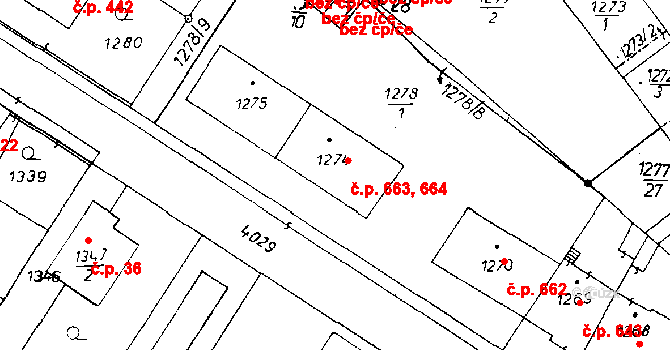 Poděbrady II 663,664, Poděbrady na parcele st. 1274 v KÚ Poděbrady, Katastrální mapa