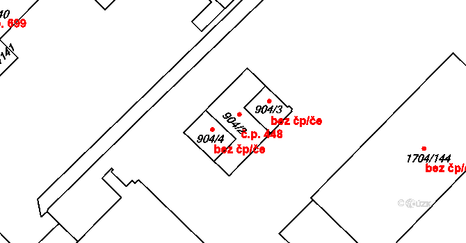Miřetice u Klášterce nad Ohří 448, Klášterec nad Ohří na parcele st. 904/2 v KÚ Miřetice u Klášterce nad Ohří, Katastrální mapa