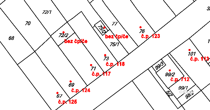 Proboštov 118 na parcele st. 73 v KÚ Proboštov u Teplic, Katastrální mapa