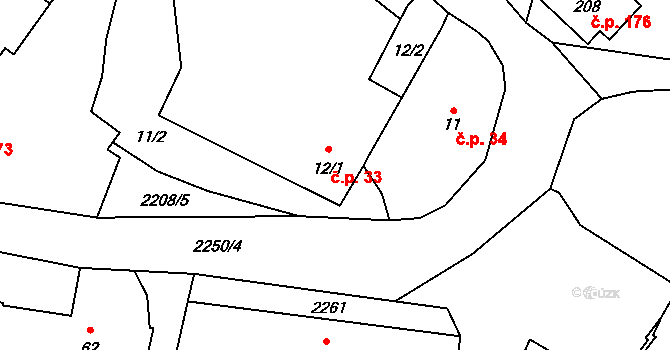 Rudíkov 33 na parcele st. 12/1 v KÚ Rudíkov, Katastrální mapa