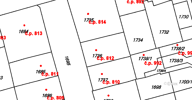 Veveří 812, Brno na parcele st. 1736 v KÚ Veveří, Katastrální mapa