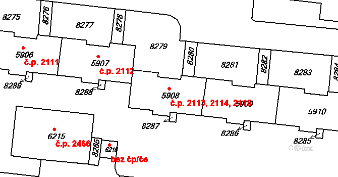 Líšeň 2113,2114,2115, Brno na parcele st. 5908 v KÚ Líšeň, Katastrální mapa