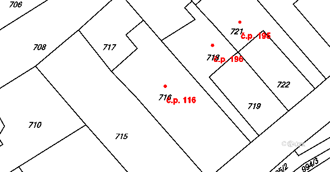 Rudice 116 na parcele st. 716 v KÚ Rudice u Blanska, Katastrální mapa