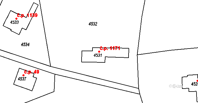 Smržovka 1171 na parcele st. 4531 v KÚ Smržovka, Katastrální mapa