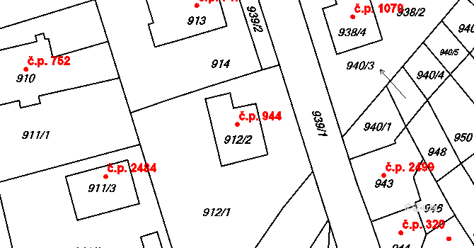 Pelhřimov 944 na parcele st. 912/2 v KÚ Pelhřimov, Katastrální mapa