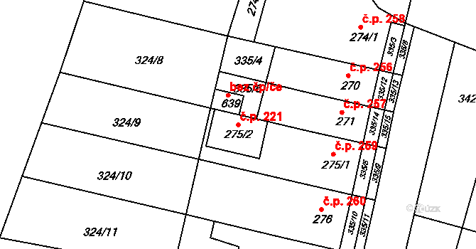 Ledvice 221 na parcele st. 275/2 v KÚ Ledvice, Katastrální mapa