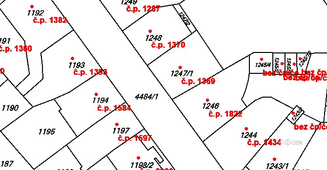 Teplice 1369 na parcele st. 1247/1 v KÚ Teplice, Katastrální mapa