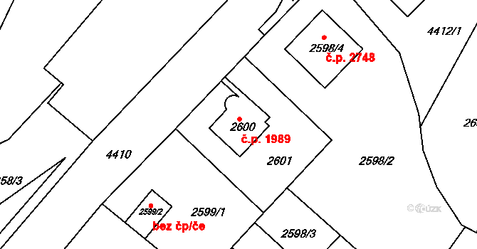 Teplice 1989 na parcele st. 2600 v KÚ Teplice, Katastrální mapa