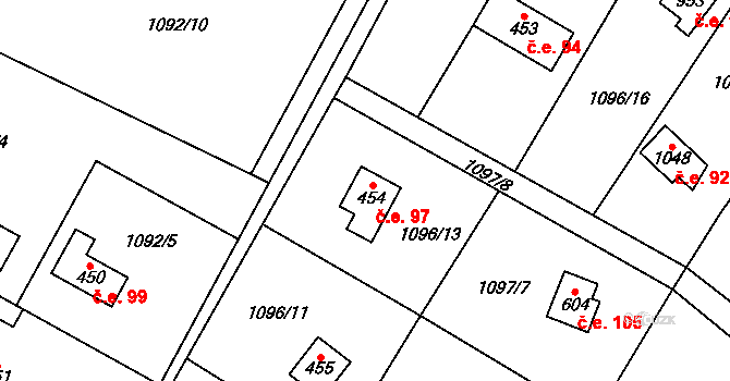 Skalice 97, Frýdek-Místek na parcele st. 454 v KÚ Skalice u Frýdku-Místku, Katastrální mapa