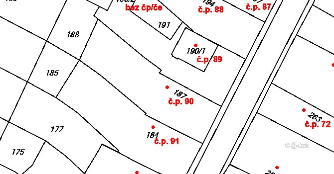 Červenka 90 na parcele st. 187 v KÚ Červenka, Katastrální mapa