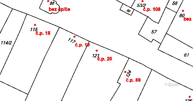 Tři Dvory 20, Litovel na parcele st. 121 v KÚ Tři Dvory u Litovle, Katastrální mapa