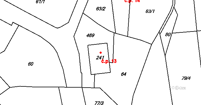 Borek 13, Rokycany na parcele st. 241 v KÚ Borek u Rokycan, Katastrální mapa