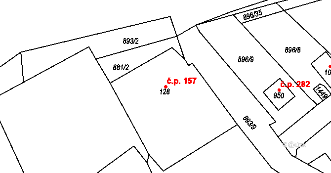 Háje 157, Cheb na parcele st. 128 v KÚ Háje u Chebu, Katastrální mapa