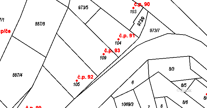 Nová Ves 93 na parcele st. 109 v KÚ Nová Ves u Nelahozevsi, Katastrální mapa
