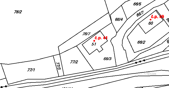 Orasín 41, Boleboř na parcele st. 51 v KÚ Orasín, Katastrální mapa