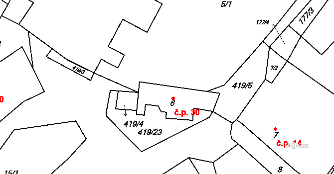 Malý Jeníkov 30, Strmilov na parcele st. 6 v KÚ Malý Jeníkov, Katastrální mapa