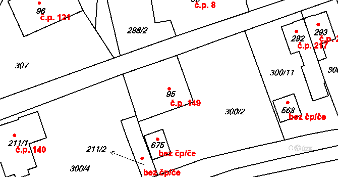 Kvasiny 149 na parcele st. 95 v KÚ Kvasiny, Katastrální mapa