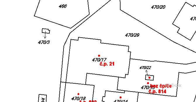Suchdol nad Lužnicí 21 na parcele st. 470/17 v KÚ Suchdol nad Lužnicí, Katastrální mapa
