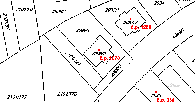 Chodov 1078, Praha na parcele st. 2098/2 v KÚ Chodov, Katastrální mapa
