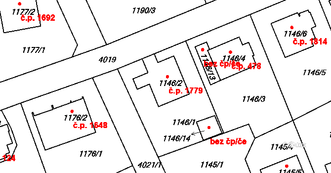 Modřany 1779, Praha na parcele st. 1146/2 v KÚ Modřany, Katastrální mapa