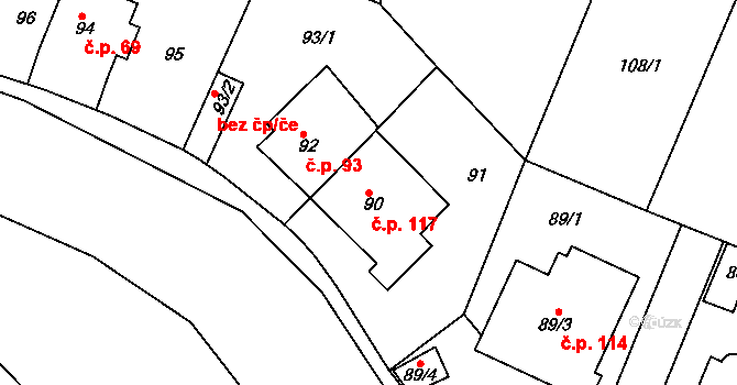 Motol 117, Praha 11 na parcele st. 90 v KÚ Motol, Katastrální mapa