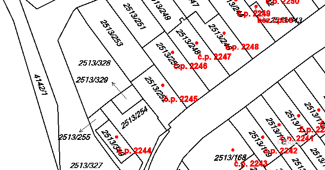 Dejvice 2245, Praha na parcele st. 2513/252 v KÚ Dejvice, Katastrální mapa
