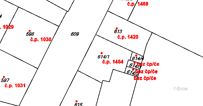 Holešovice 1454, Praha na parcele st. 614/1 v KÚ Holešovice, Katastrální mapa