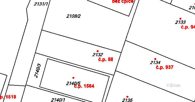 Vršovice 58, Praha na parcele st. 2132 v KÚ Vršovice, Katastrální mapa