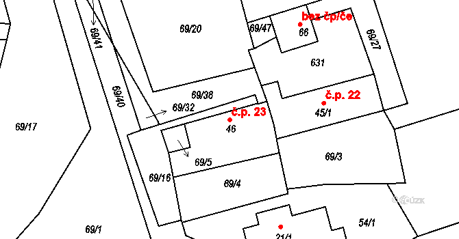 Mokřice 23, Krásná Hora nad Vltavou na parcele st. 46 v KÚ Mokřice, Katastrální mapa