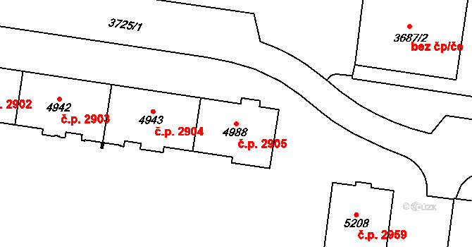 Dvůr Králové nad Labem 2905 na parcele st. 4988 v KÚ Dvůr Králové nad Labem, Katastrální mapa