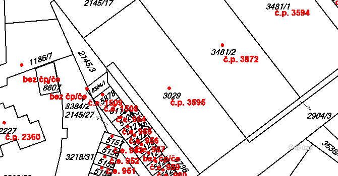 Hodonín 3595 na parcele st. 3029 v KÚ Hodonín, Katastrální mapa
