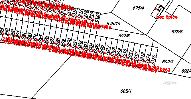 Sezimovo Ústí 2264 na parcele st. 1005 v KÚ Sezimovo Ústí, Katastrální mapa