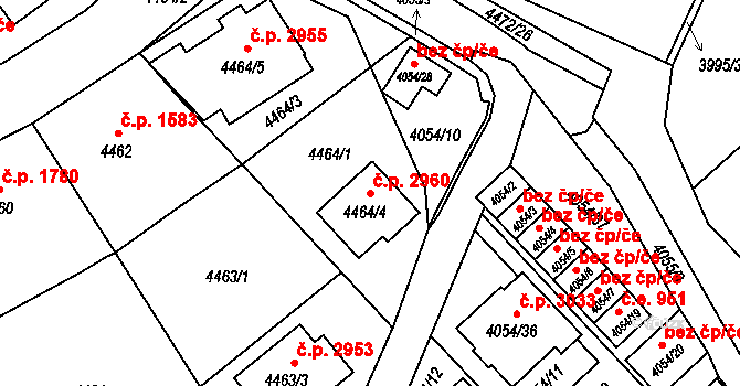 Česká Lípa 2960 na parcele st. 4464/4 v KÚ Česká Lípa, Katastrální mapa