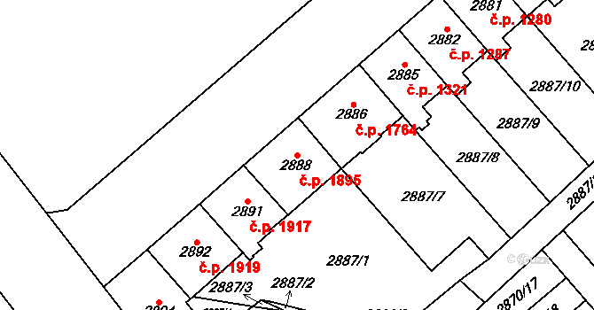 Chomutov 1895 na parcele st. 2888 v KÚ Chomutov I, Katastrální mapa