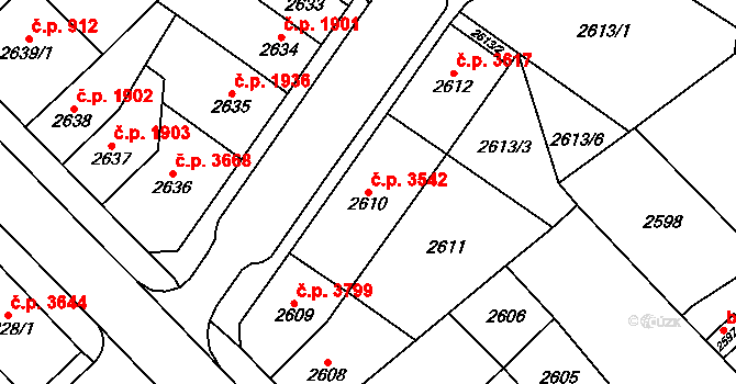 Chomutov 3542 na parcele st. 2610 v KÚ Chomutov I, Katastrální mapa