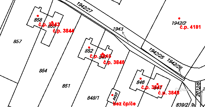 Chomutov 3846 na parcele st. 847 v KÚ Chomutov I, Katastrální mapa