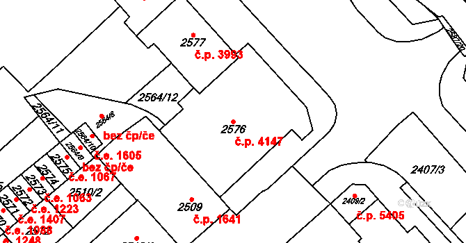 Chomutov 4147 na parcele st. 2576 v KÚ Chomutov I, Katastrální mapa