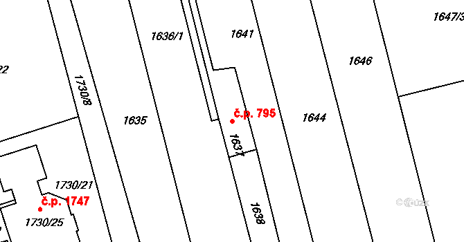 Jirkov 795 na parcele st. 1637 v KÚ Jirkov, Katastrální mapa