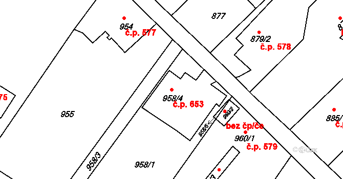 Rumburk 1 653, Rumburk na parcele st. 958/4 v KÚ Rumburk, Katastrální mapa