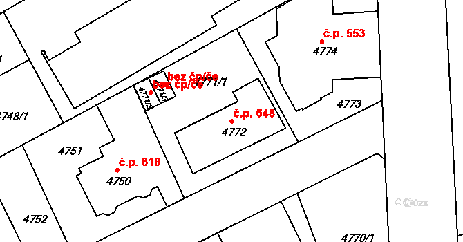 Liberec III-Jeřáb 648, Liberec na parcele st. 4772 v KÚ Liberec, Katastrální mapa