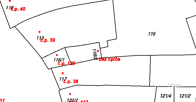 Opatovice 57 na parcele st. 116/2 v KÚ Opatovice u Rajhradu, Katastrální mapa
