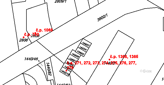Šlapanice 271,272,273,274,275, na parcele st. 1440/3 v KÚ Šlapanice u Brna, Katastrální mapa